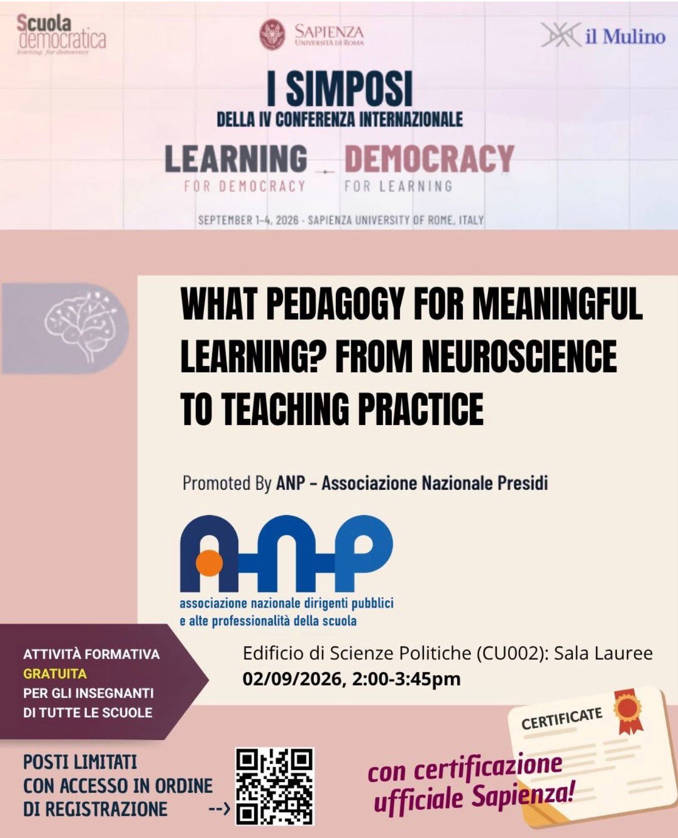 Anche ANP a “Learning for democracy Democracy for learning” la quarta Conferenza di scuola Democratica